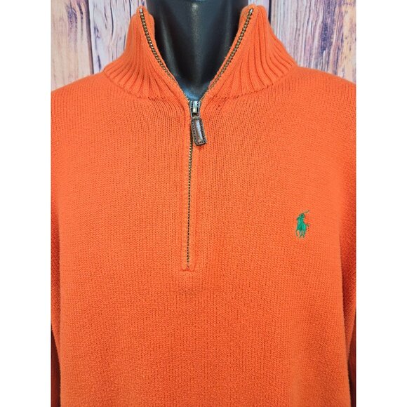 Polo Ralph Lauren Orange Cotton Knit Quarter-Zip Sweater Large - Picture 3 of 7